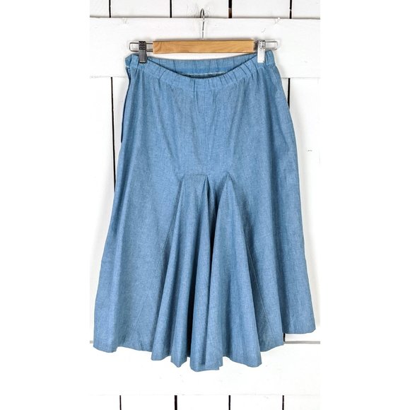 Vintage light blue cotton ruffle midi skirt - Picture 2 of 4